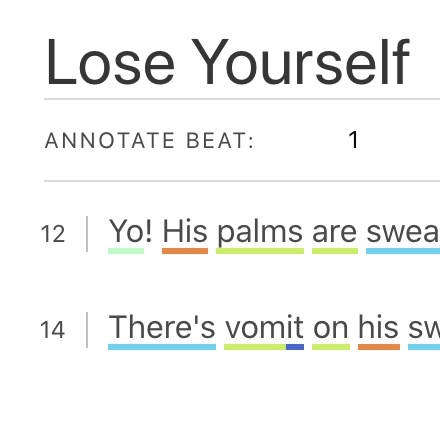 Lazyjot interface showing multisyllabic rhyme highlighting