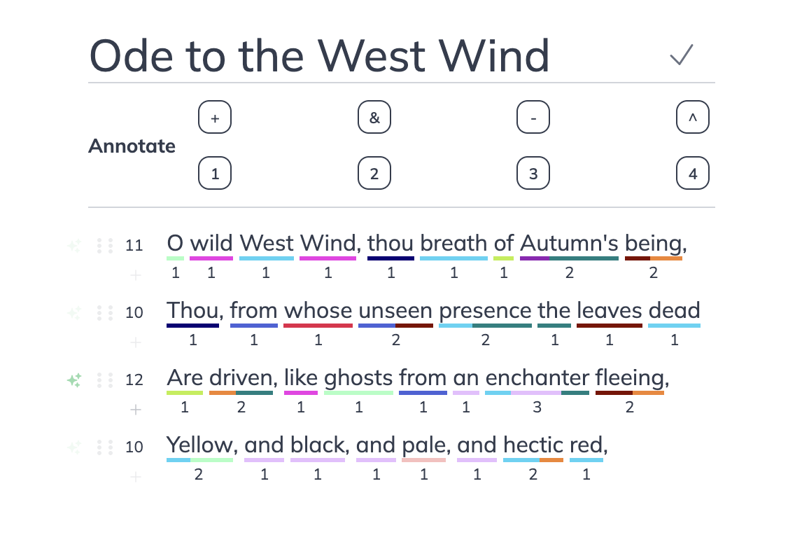 Lazyjot showing rhyme highlighting and syllable counts in a classroom-safe poem